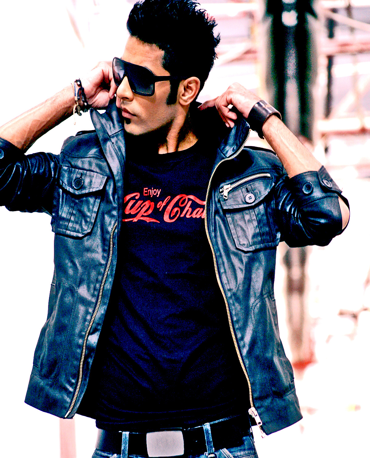 Cup of Chai t.shirt worn by South Asian male model.